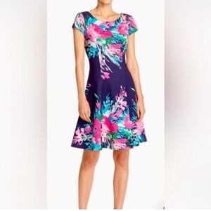 Eliza J womens floral print scuba fit and flare dress size 0P